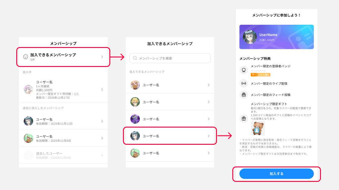 加入したいメンバーシップを選択する